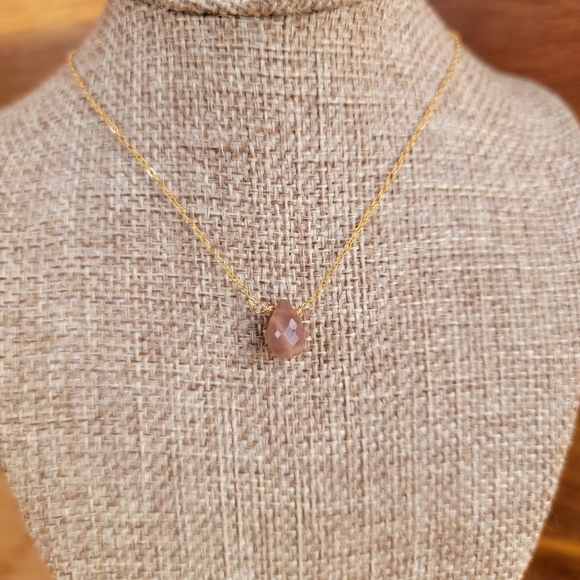 Chocolate Moonstone Necklace Minimalist Crystal Gemstone - Picture 3 of 4